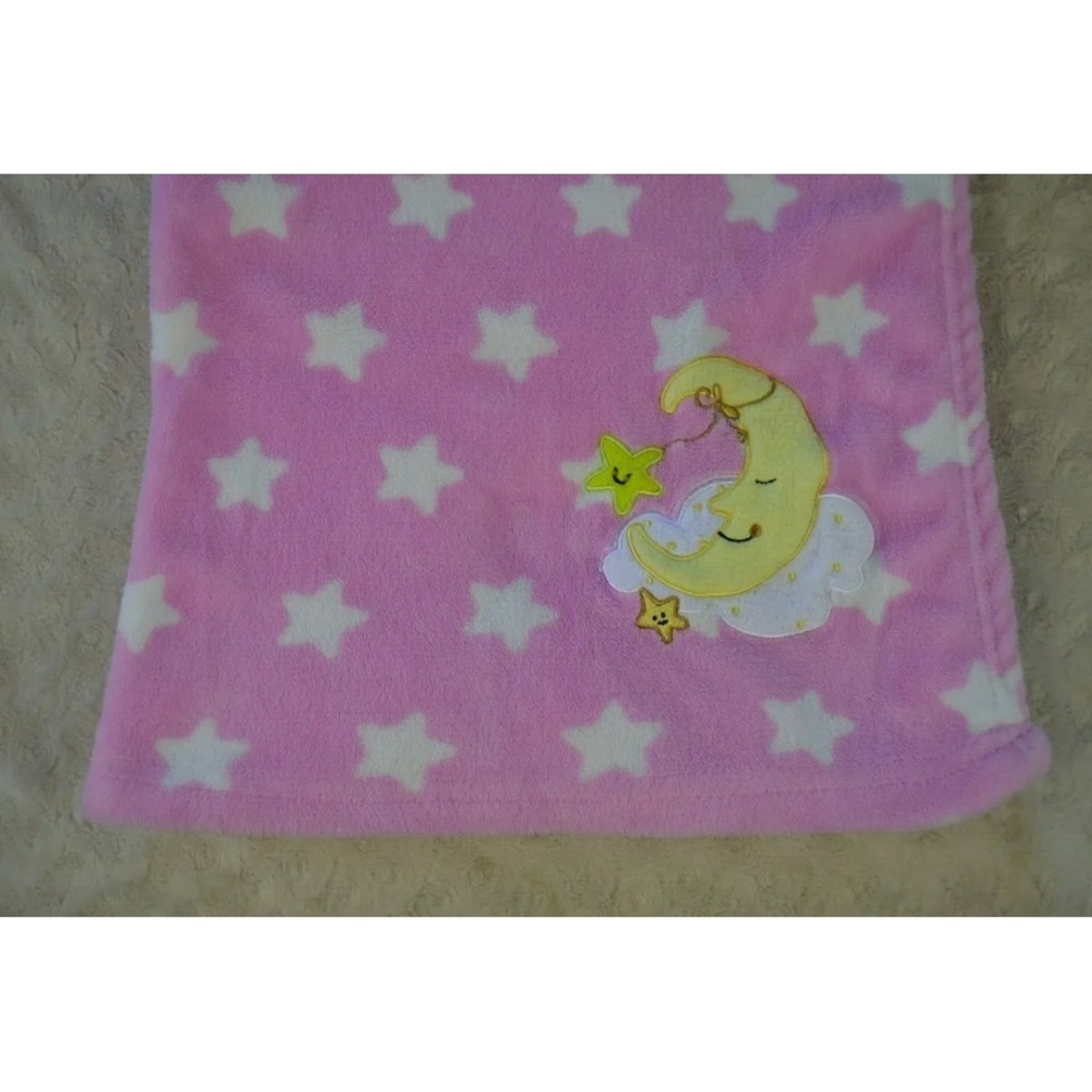 Snugly Baby Moon Stars Baby Blanket Pink White Cloud Plush Soft Security Lovey